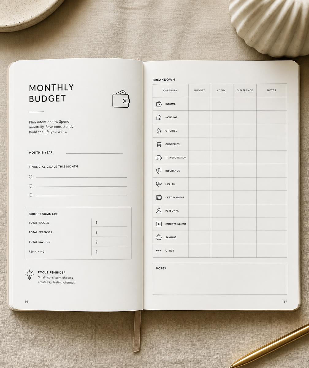 Sample spread: The monthly budget spread